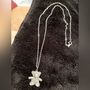 Vintage silver-tone teddy bear necklace